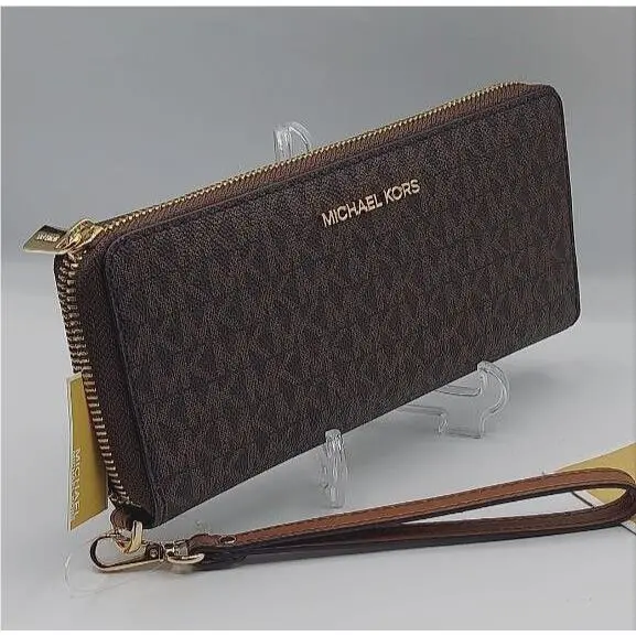 Michael Kors Jet Set Travel Continental Long Wallet Wristlet Brown