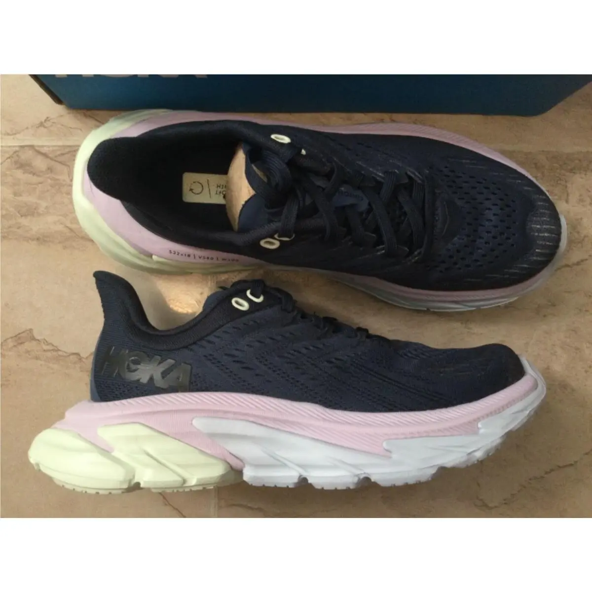 Hoka One Clifton Edge Outer Space Blue Pink Running Sneakers Women 5