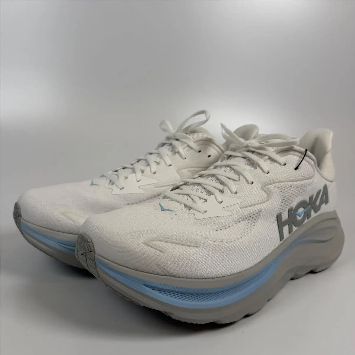 Hoka One One Clifton 10 White Glacier Blue Mens Run Shoes 1162030-WTGL Sz 13D