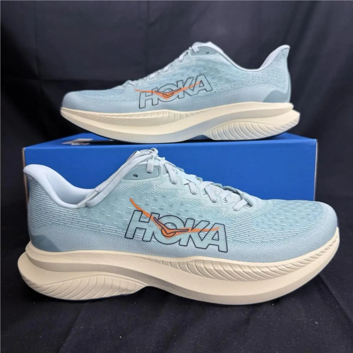 Hoka Mach 6 Men`s Size 12 D Blue Clear Sea Running Shoes Athletic Sneakers
