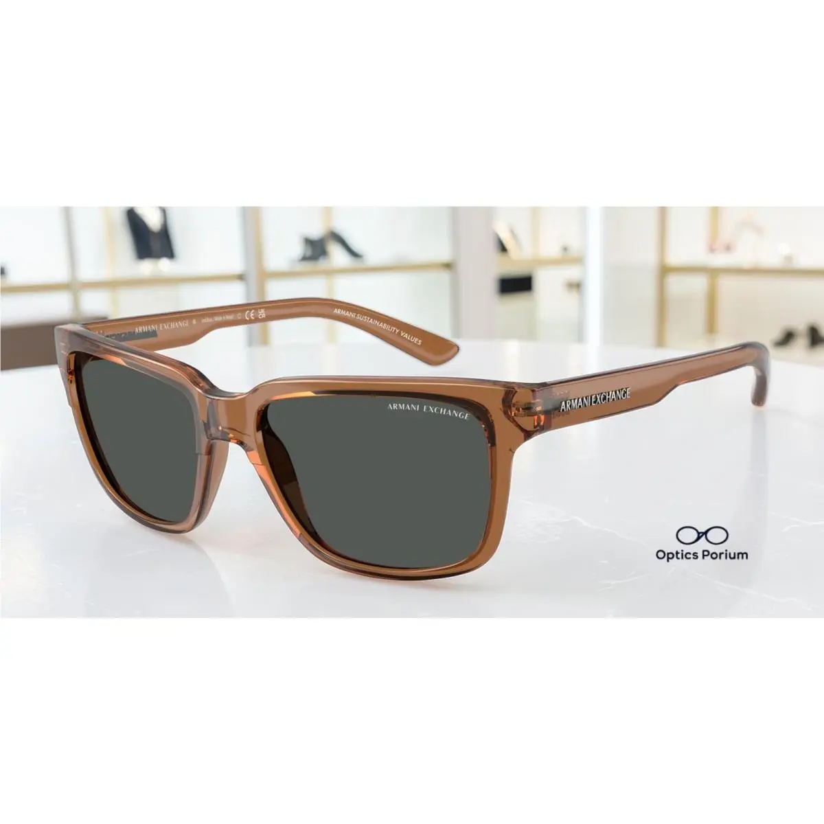 AX4026S 835887 Transparent Brn Dark Grey 56 mm Unisex Sunglasses by Armani Exchange