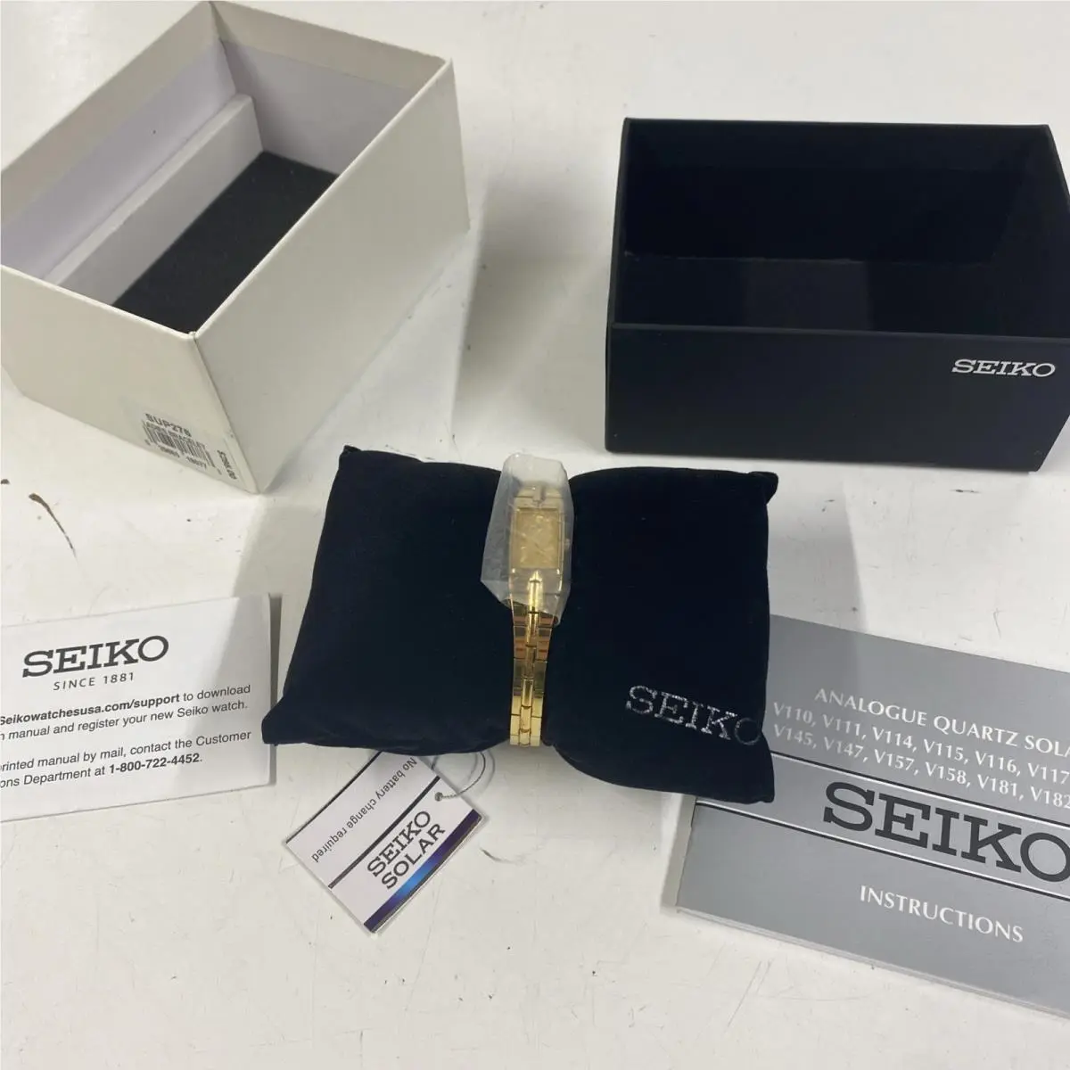 Solar Womens Watch Model SUP276 Analogue Quartz Gold Tone Rectangular Case by Seiko