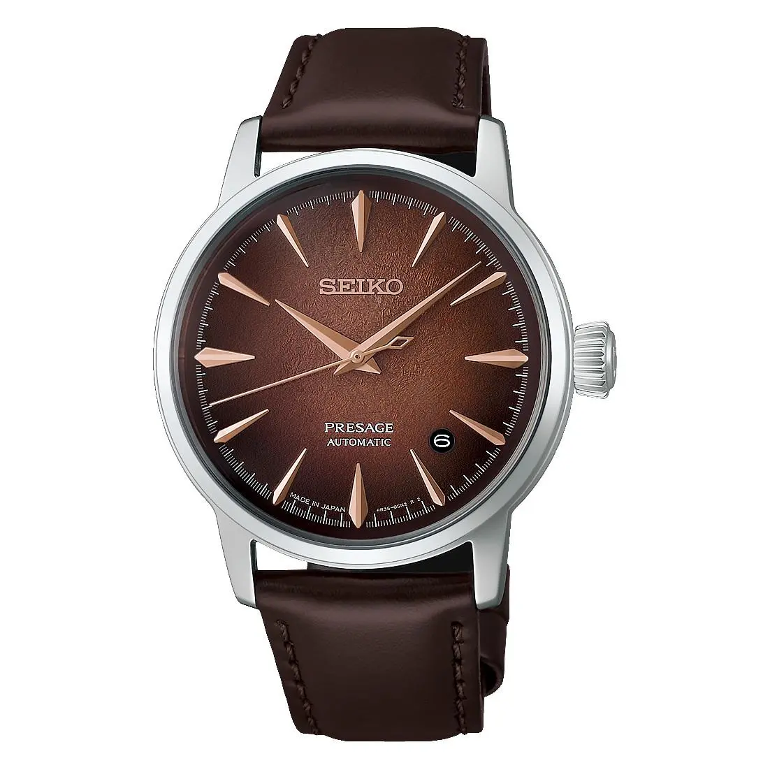 Presage Cocktail Time 38.5mm Brown Dial Leather Band Watch HCB003 by Seiko