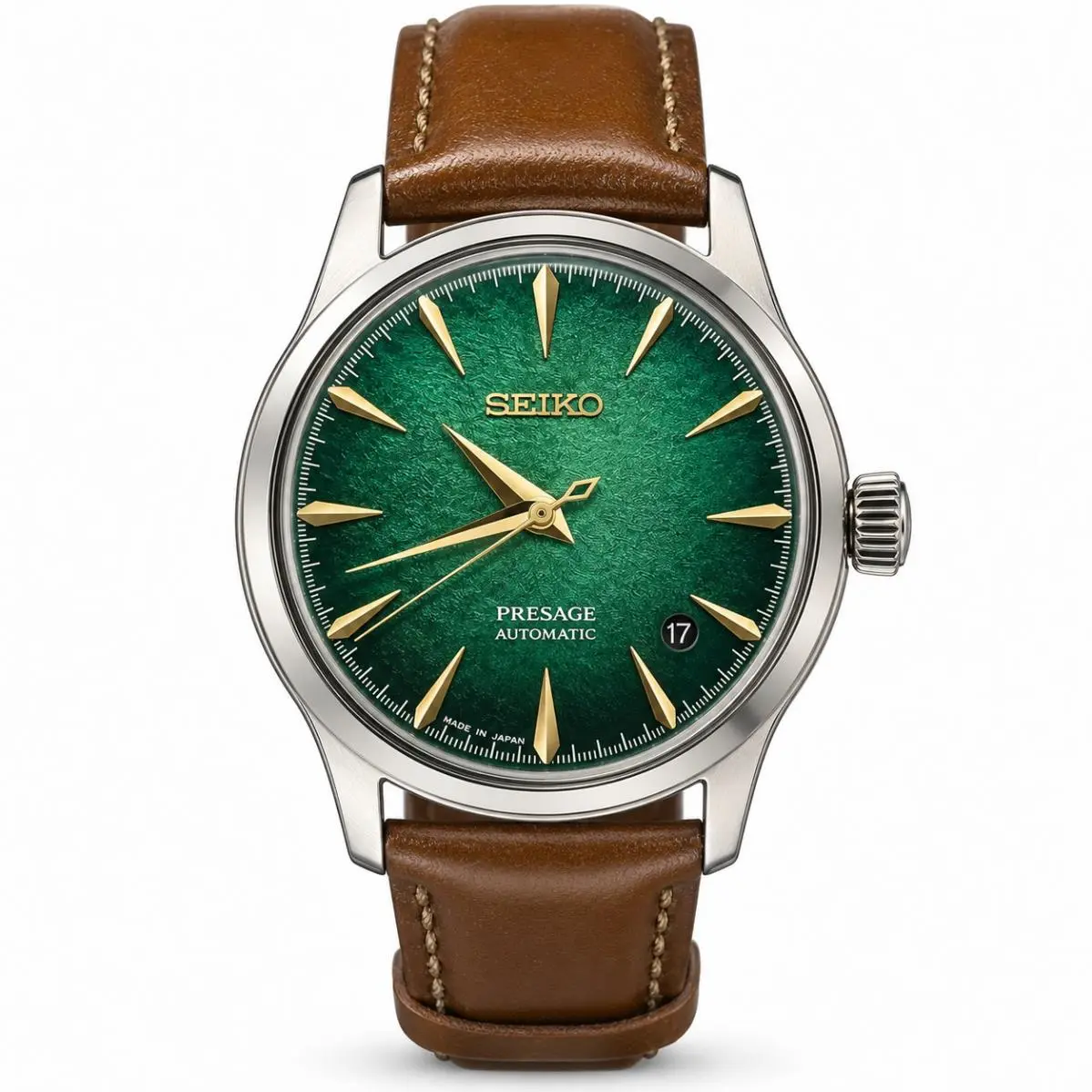 Seiko Presage Cocktail Time 38.5mm Green Dial Leather Band Watch HCB002