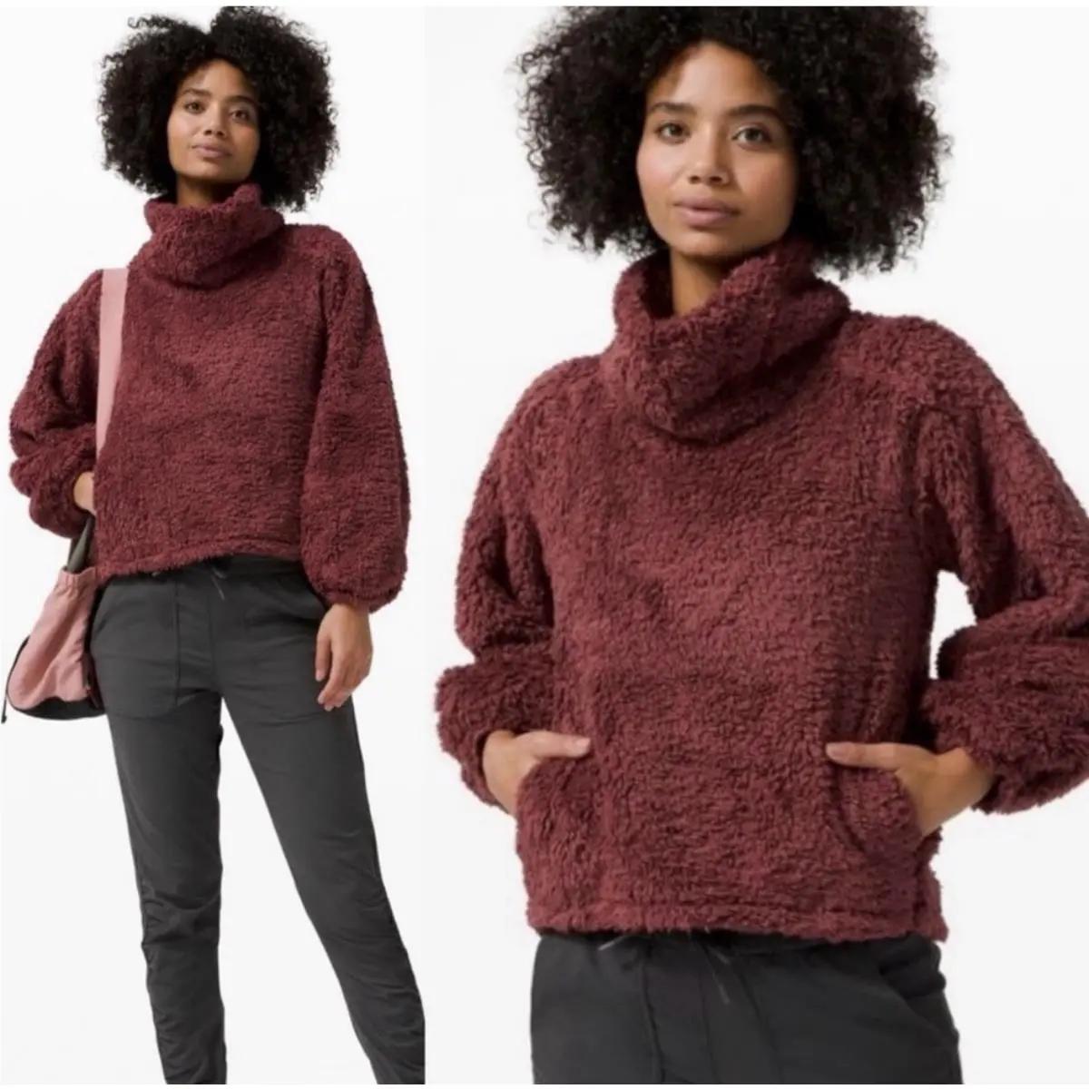 Lululemon Warm Restore Sherpa Pullover Savannah Red Burgundy Fleece SZ M/l