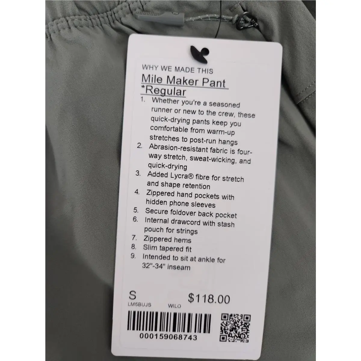 Lululemon clothing - Lululemon Mile Maker - Mile Maker - Willow Leaf 2