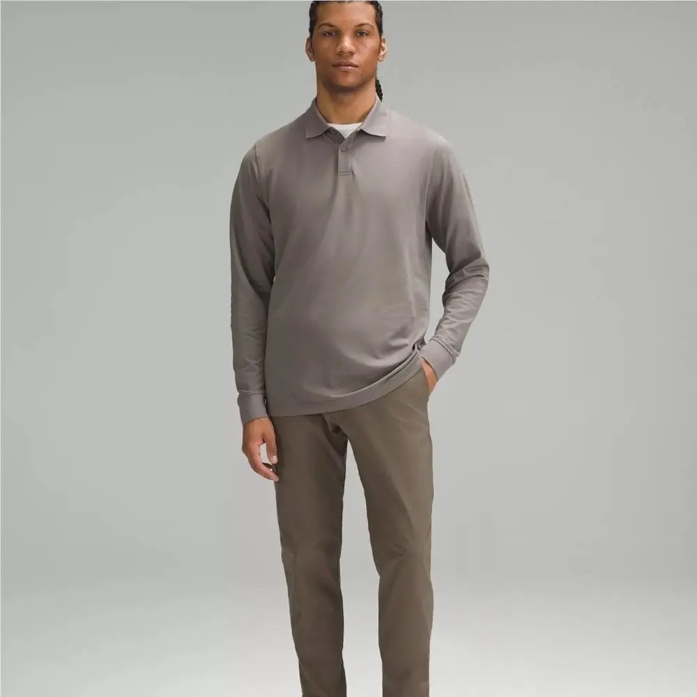 Lululemon Classic Fit Pique Long Sleeve Polo Rover Brown Grey M Performance Golf
