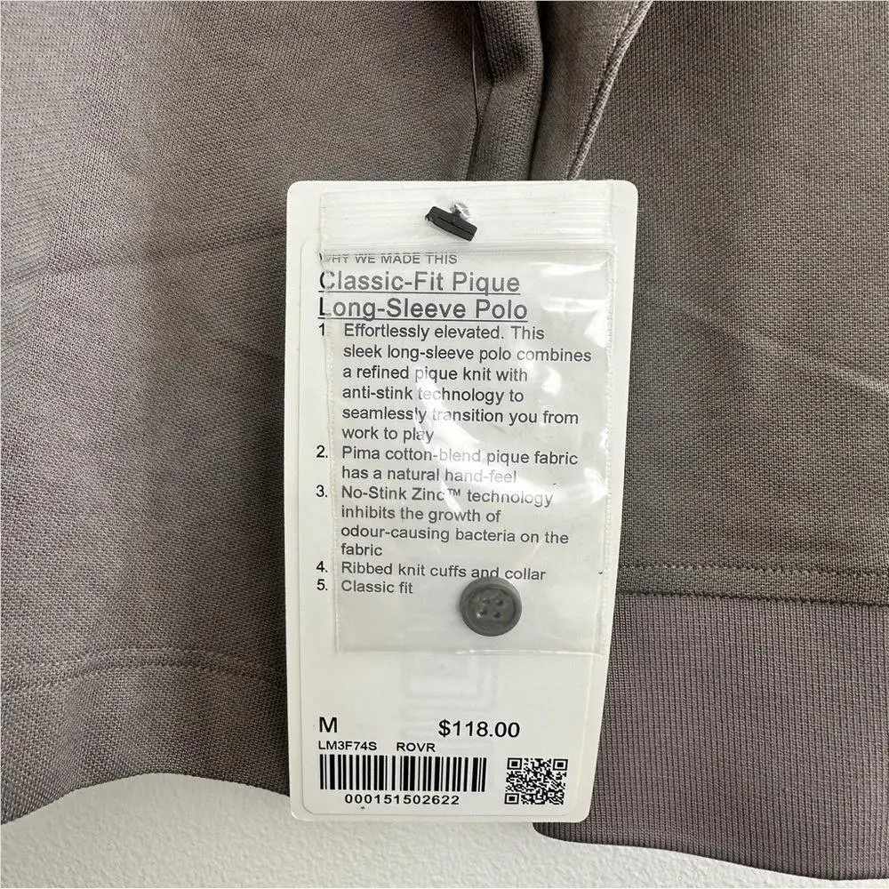 Lululemon clothing - Classic-Fit Pique Long-Sleeve Polo - Pique Polo - Gray 3