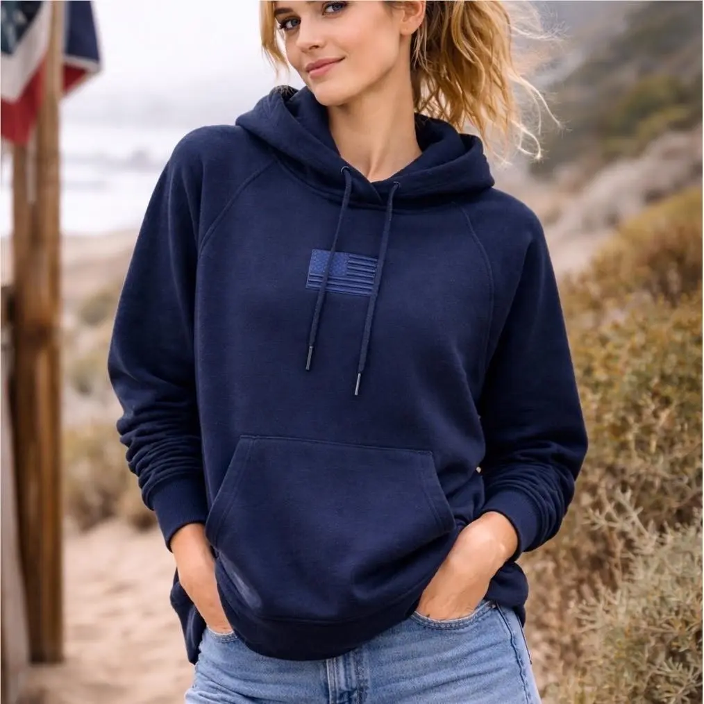 Lululemon Relaxed-fit Fleece Hoodie Women 12 Navy Embroidered American Flag