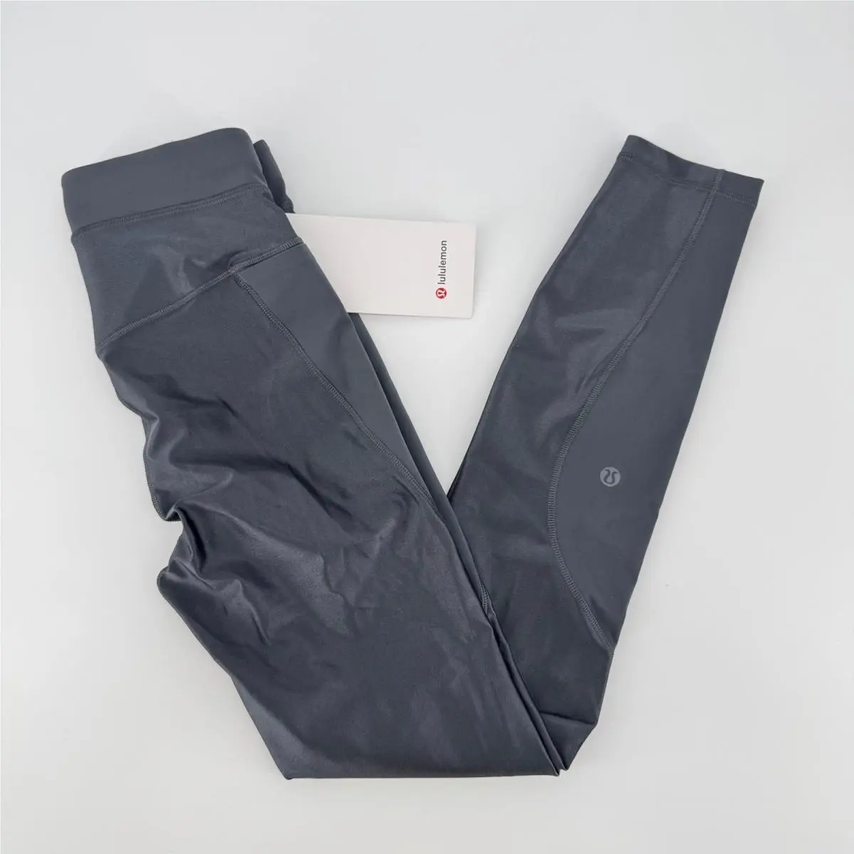 Lululemon Satin Shine Panelled Tight 25 Wordmark Coal Gray Leggings LW5HKUS Sz 2