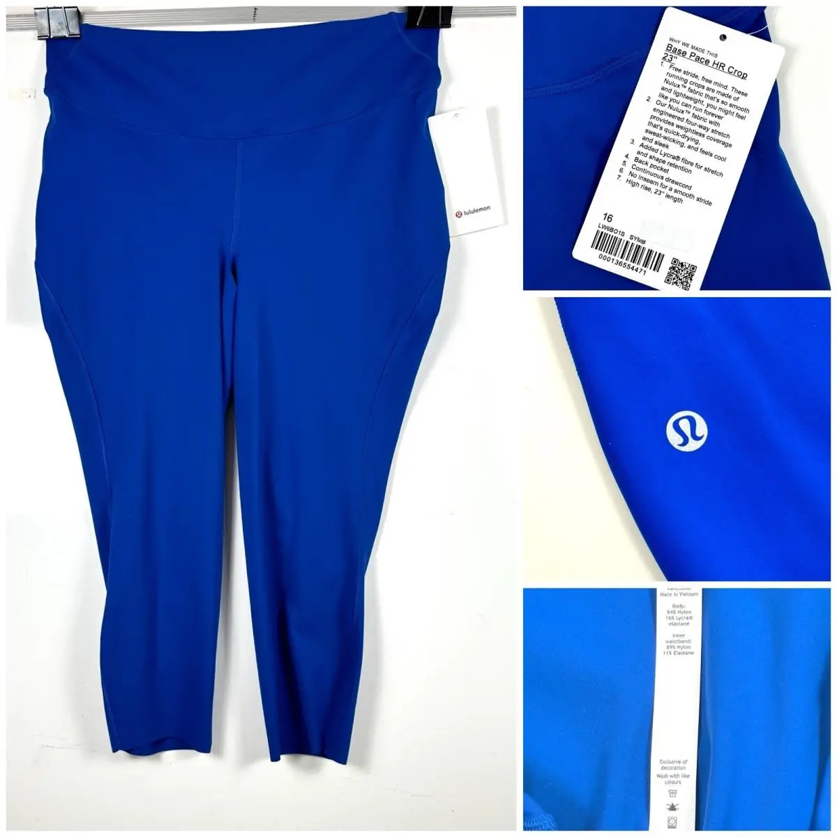 Lululemon Leggings Womens Size 16 Blue Blbt Base Pace HR Crop 23” Tight