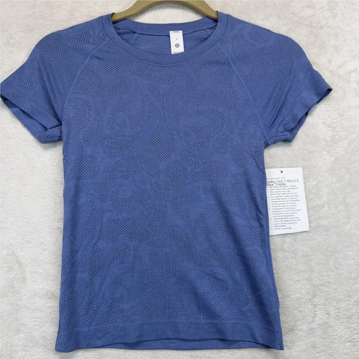 Lululemon Swiftly Tech 2.0 Race Paisley Short Sleeve Shirt Size 2 Prep Blue