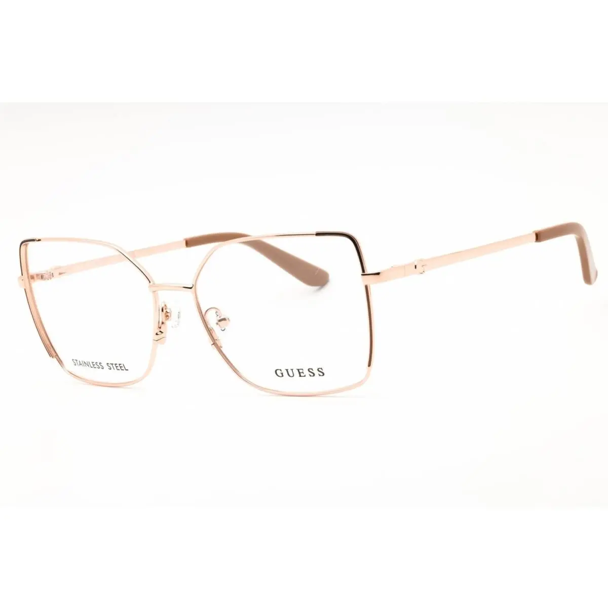 Women`s Eyeglasses Beige/rose Gold/brown Metal Full Rim Frame GU50223 059 by Guess
