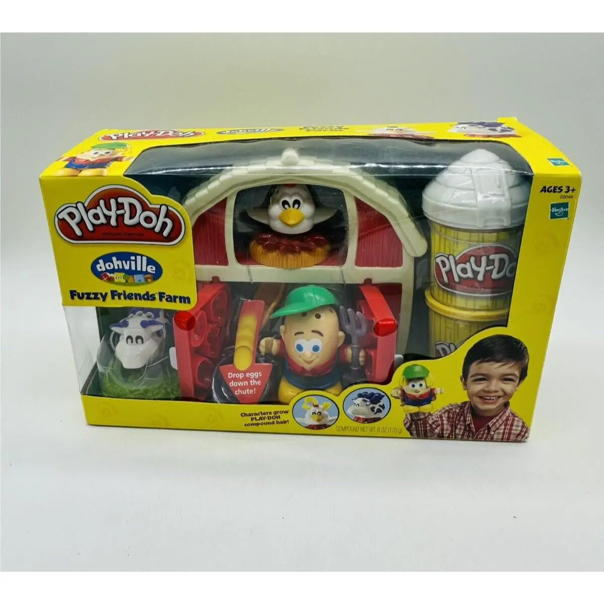 Play-doh 2003 Dohville Fuzzy Friends Farm Chicken Cow Farmer Eggs