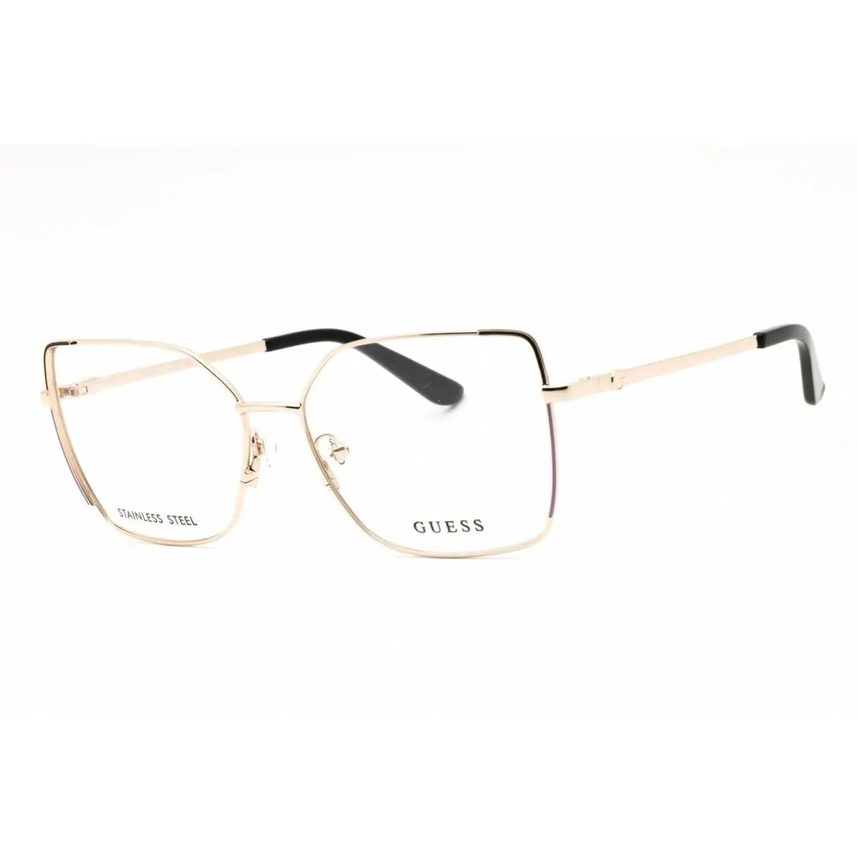 Women`s Eyeglasses Pale Gold Metal Rectangular Full Rim Frame GU50223 032 by Guess
