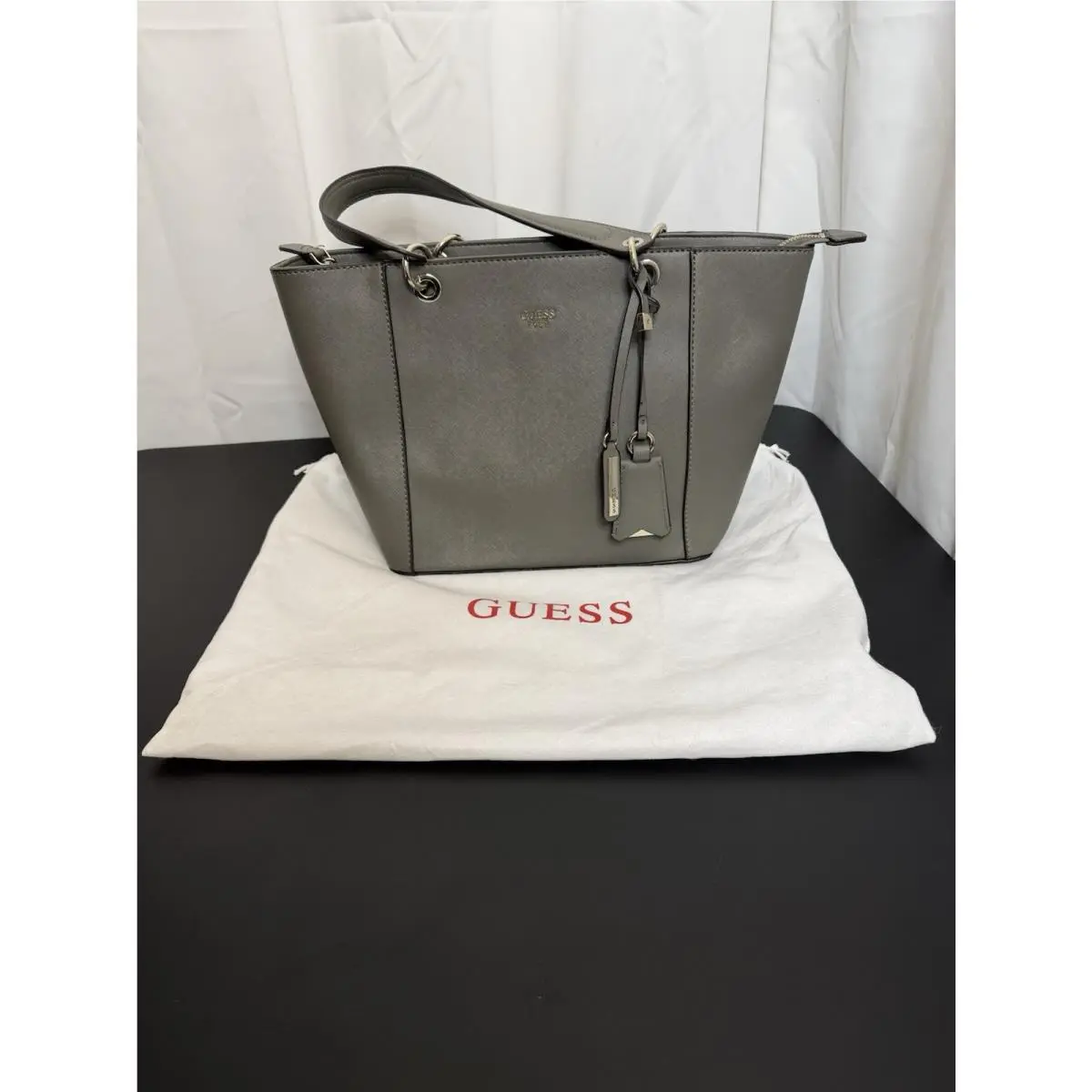 Kamryn Logo Shopper Tote Bag Taupe Handbag by Guess