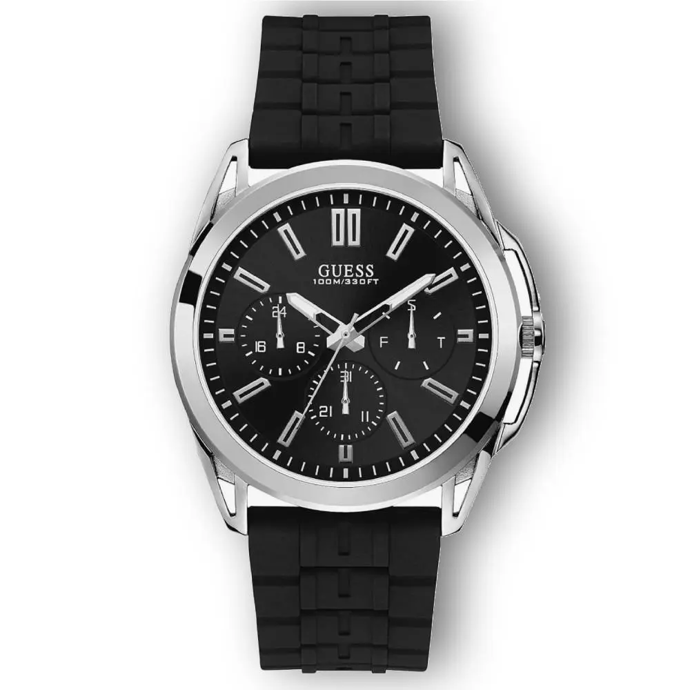 Guess Men`s Black Silicone Silver SS W1177G3 Watch