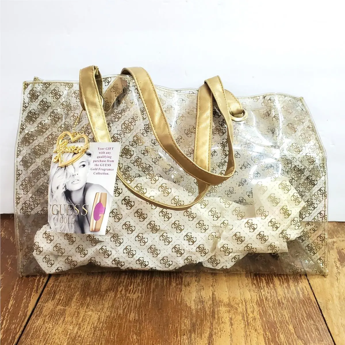 Tuana Clear Tote Bag Large Transparent Logo Shopper Purse Gold Gwp by Guess
