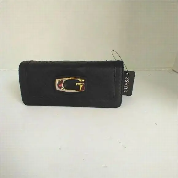 Guess Black Wallet Clutch Snake Print Snap Closure Zip Around