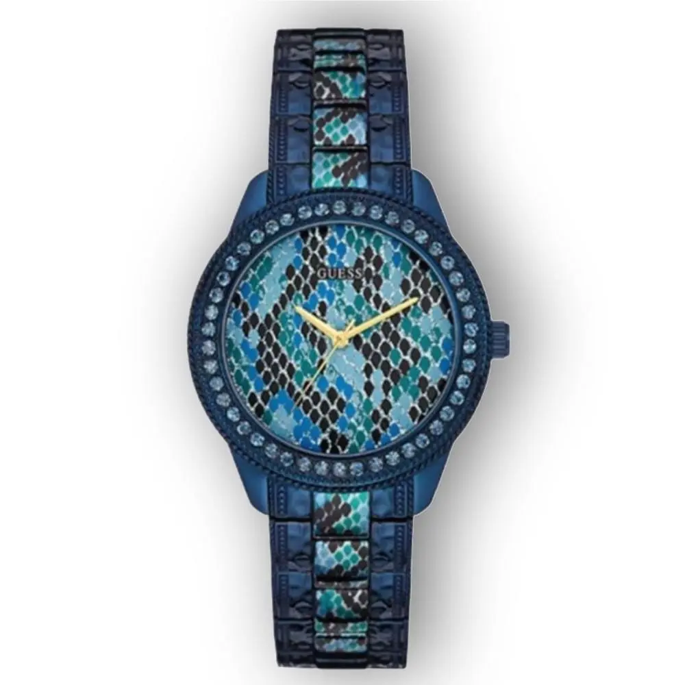 Blue Turquoise Serpentine Design Gem-set Bezel Women`s Watch W0624L3 by Guess