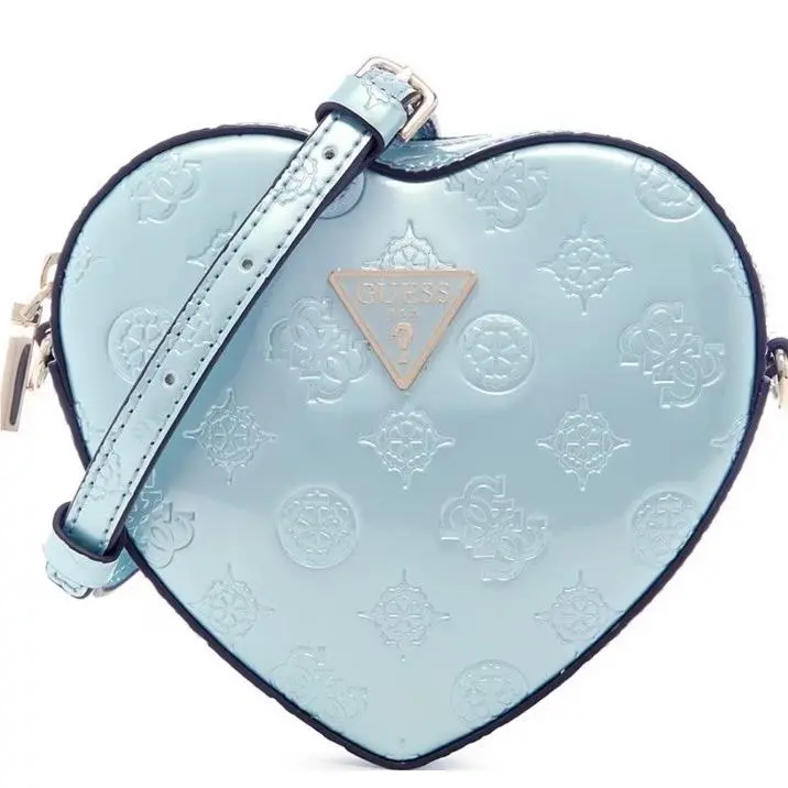 Guess Arnela Mini Heart Crossbody Purse Quilted Powder Blue Leather