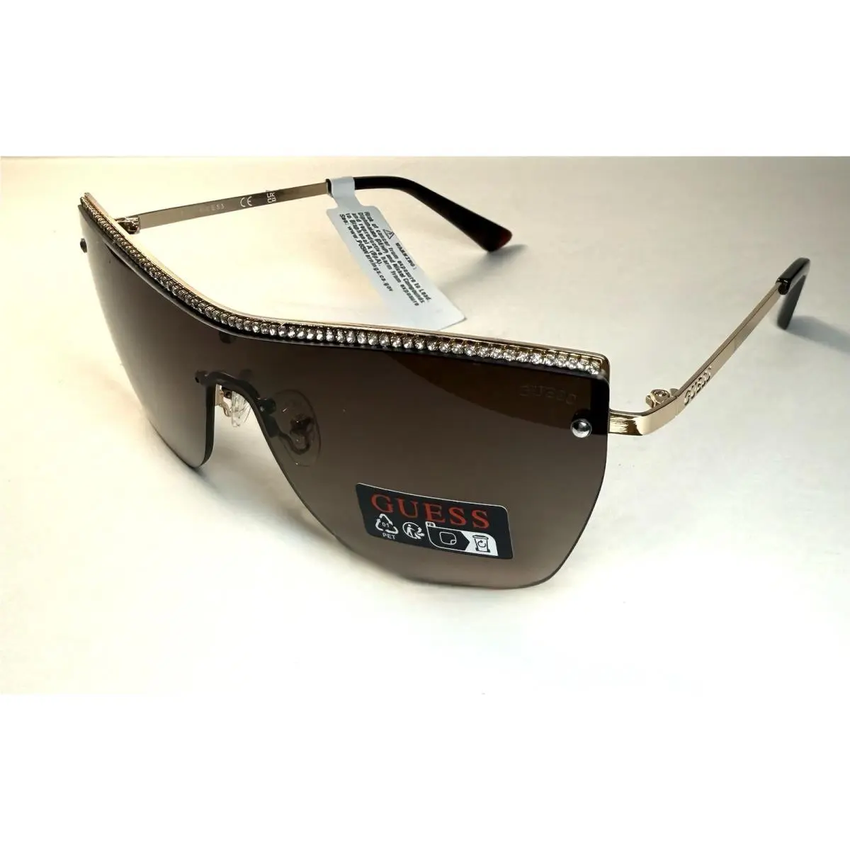 Retro Gold Brown Rhinestone Logo GO00079 Sunglasses + Case by Guess