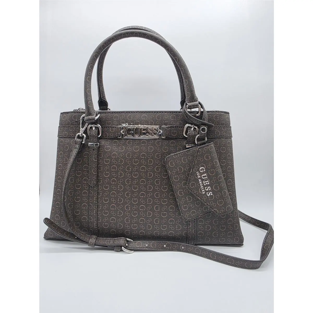 Perrez Brown/natural Leather Satchel Logo Handle Bag with Charm by Guess