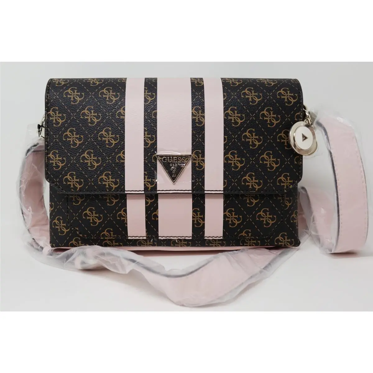Women`s Ambrose Logo Print Crossbody Shoulder Bag Handbag Brown by Guess