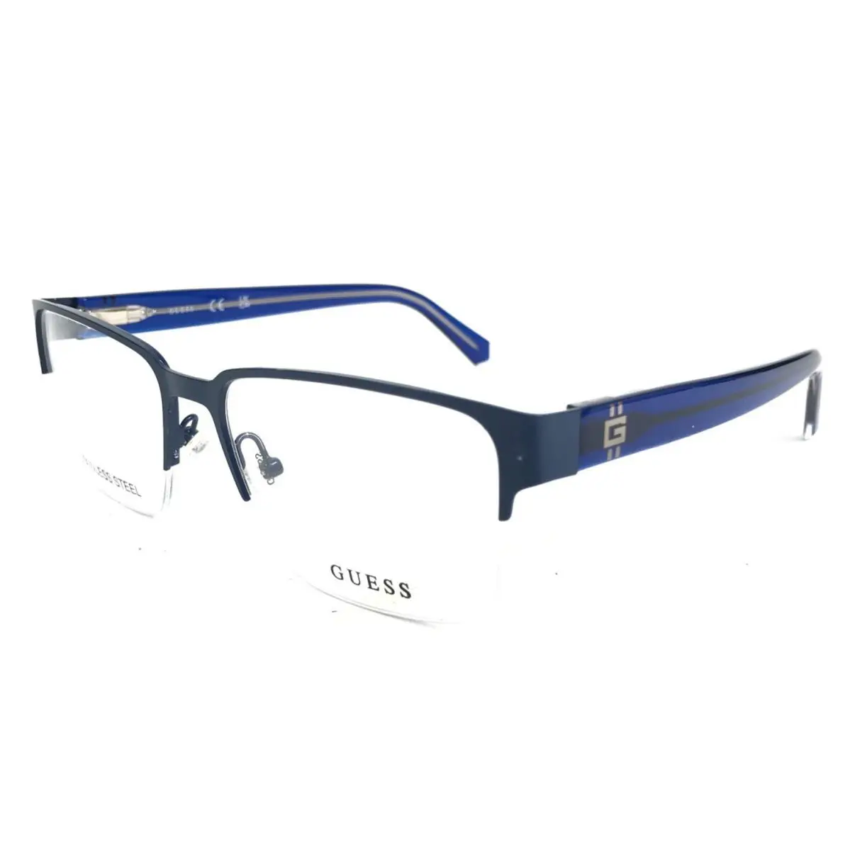 Eyeglasses Frames GU50095 091 Blue Rectangle Half Rim 55-17-145 by Guess