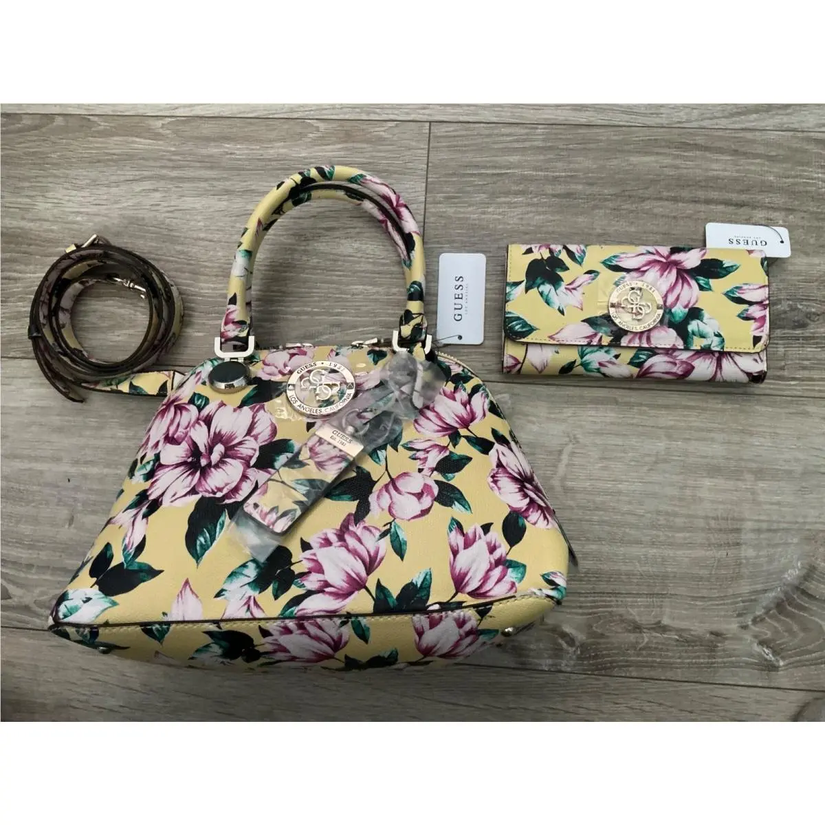 Vintage Guess Floral Landon Dome Purse Matching Wallet