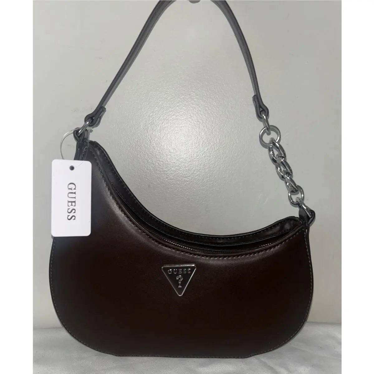 Mikey Oblique Shoulder Bag in Chocolate by Guess