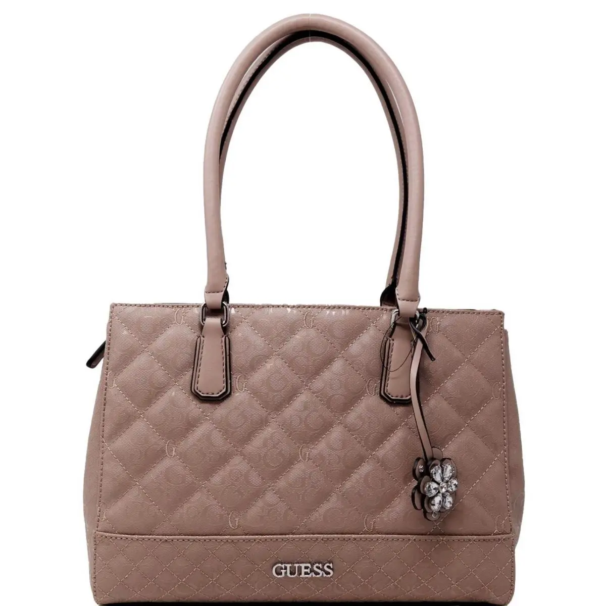 Women`s Logo Embroidery Embossed Quilted Tote Bag Handbag Mauve Pink by Guess
