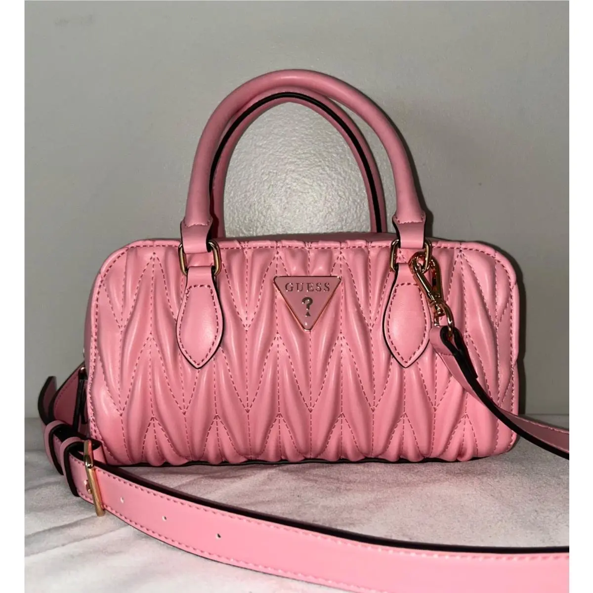 Penny Quilted Satchel Crossbody Bag in Pink Peony by Guess