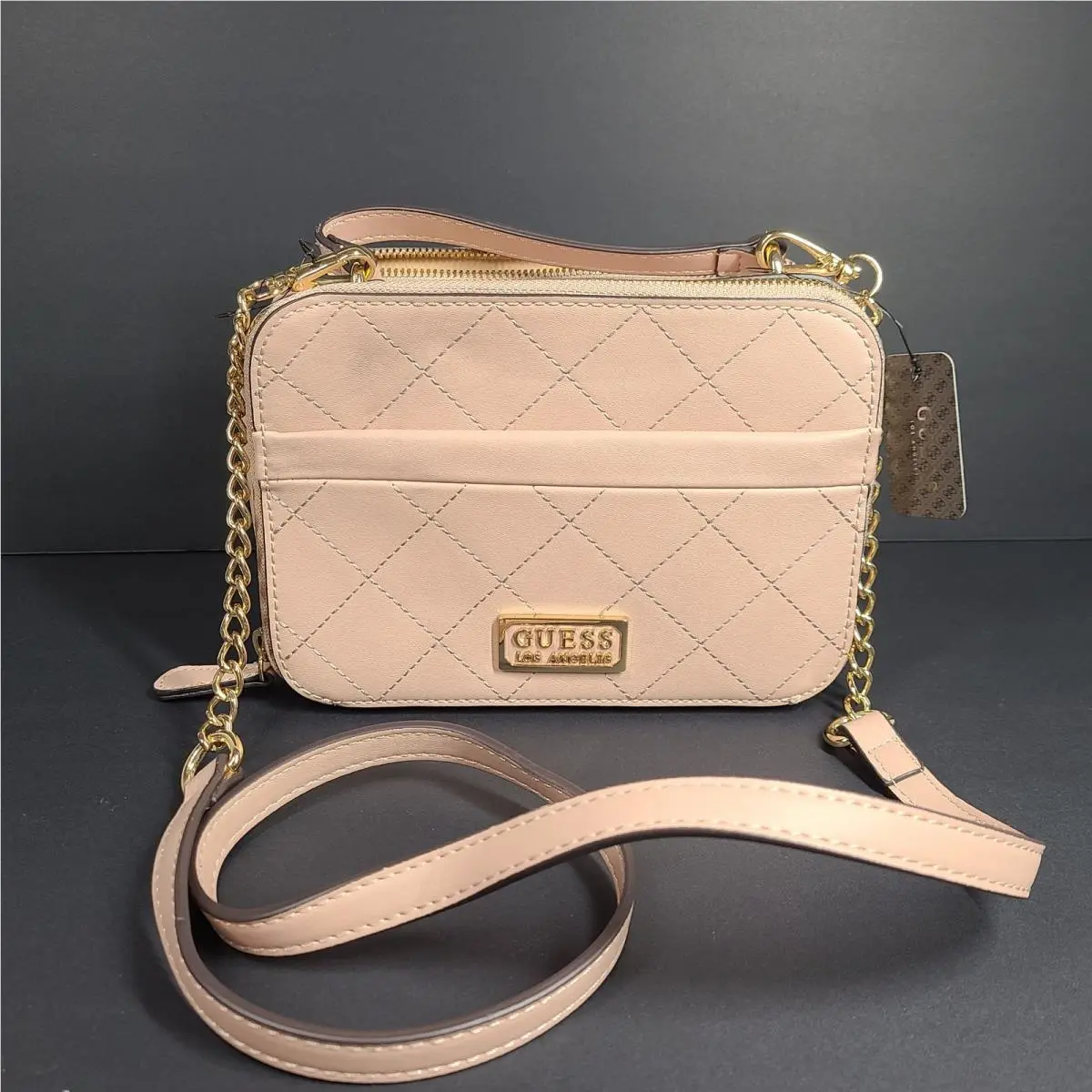 Mirabelli Quilted Mini Crossbody Strap Bag Double Top-zip Soft Pink by Guess