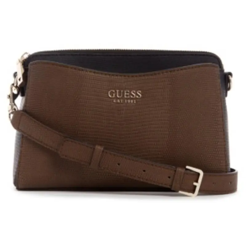 Lyndi Triple Compartment Girlfriend Crossbody Chestnut Multi Gold by Guess