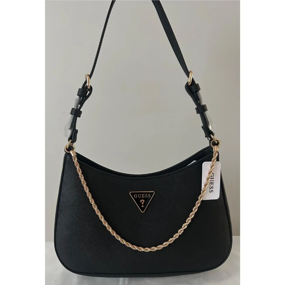 Saffiano Leather Sorcha Mini Shoulder Bag Black by Guess
