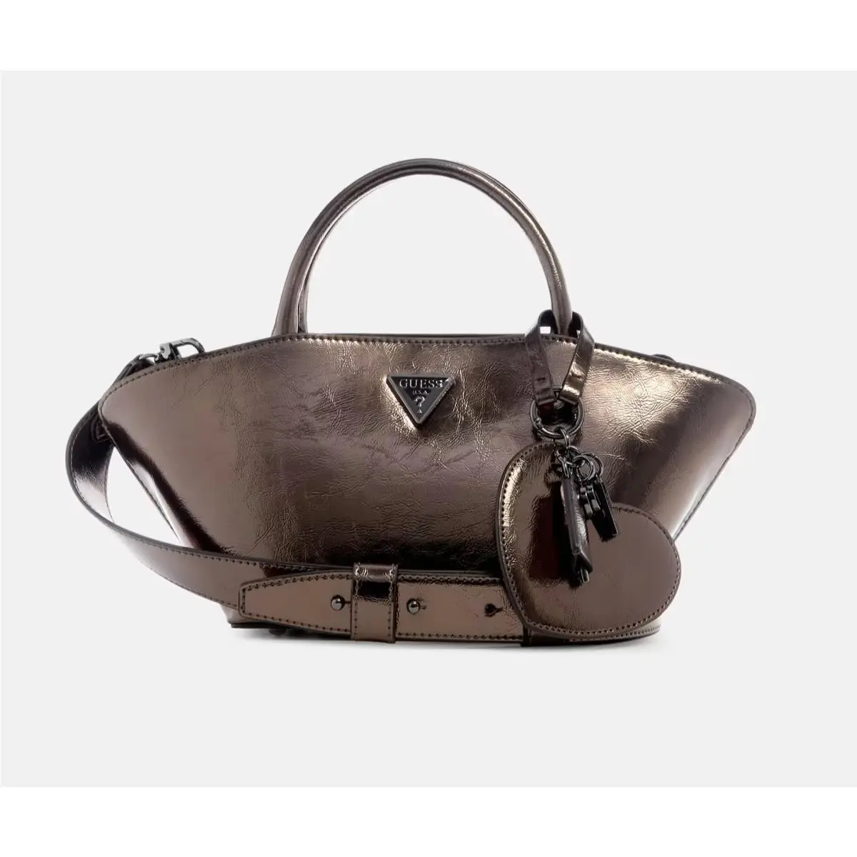 Bolena Metallic Shoulder Bag Satchel Pewter Gunmetal by Guess