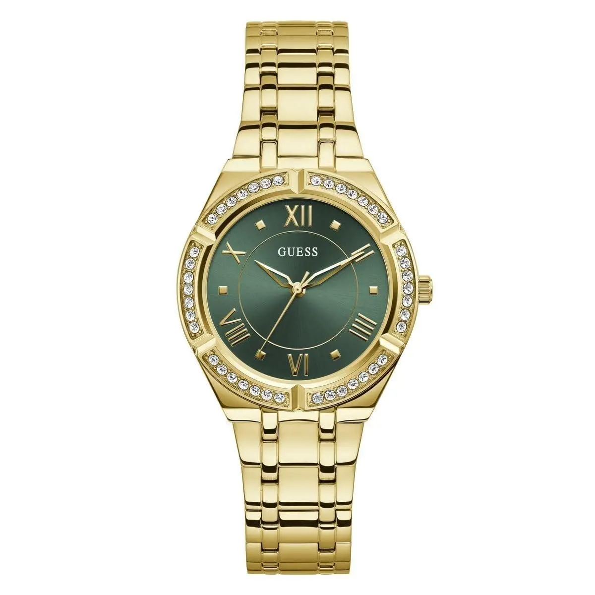 Como Ladies Yellow Gold Tone Green Dial Quartz Watch - GW0033L8 by Guess
