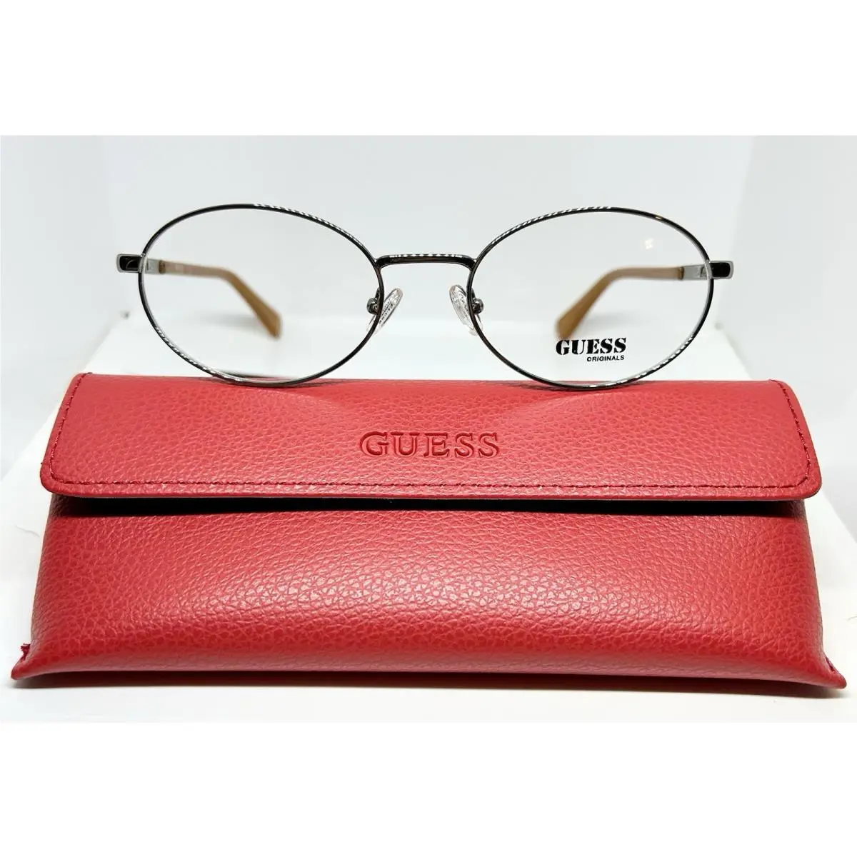 Guess Oval Unisex Eyeglasses Frame Case Model GU8239 008 Shiny Gunmetal