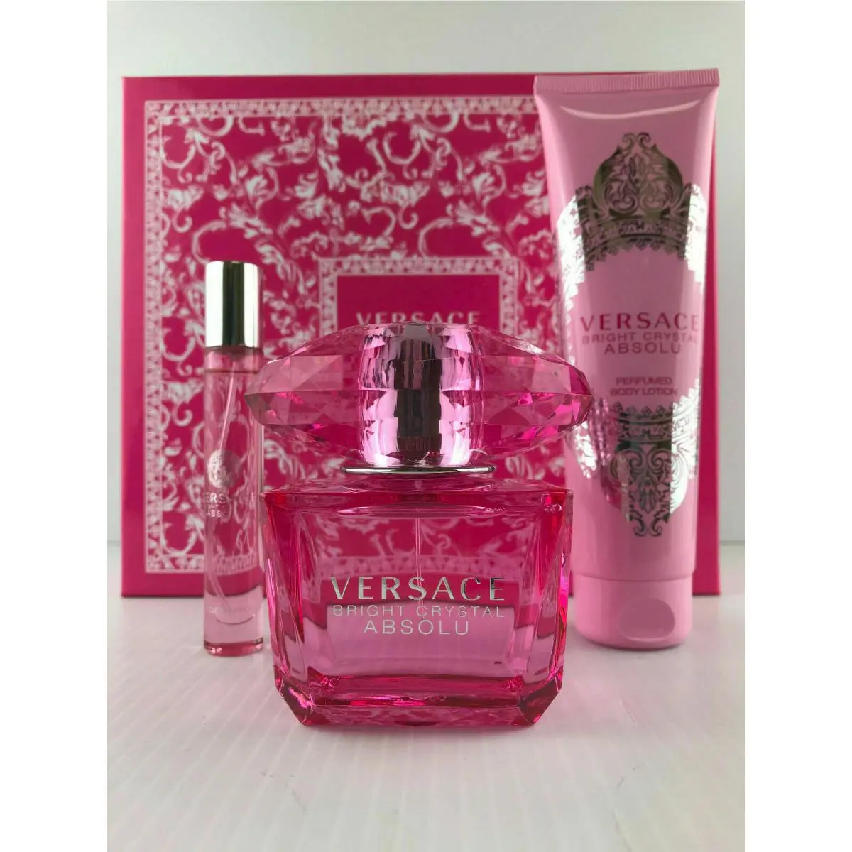 Versace Bright Crystal Absolu Perfume Gift Set 3.0 OZ Spray + Lotion 5.0 + Mini