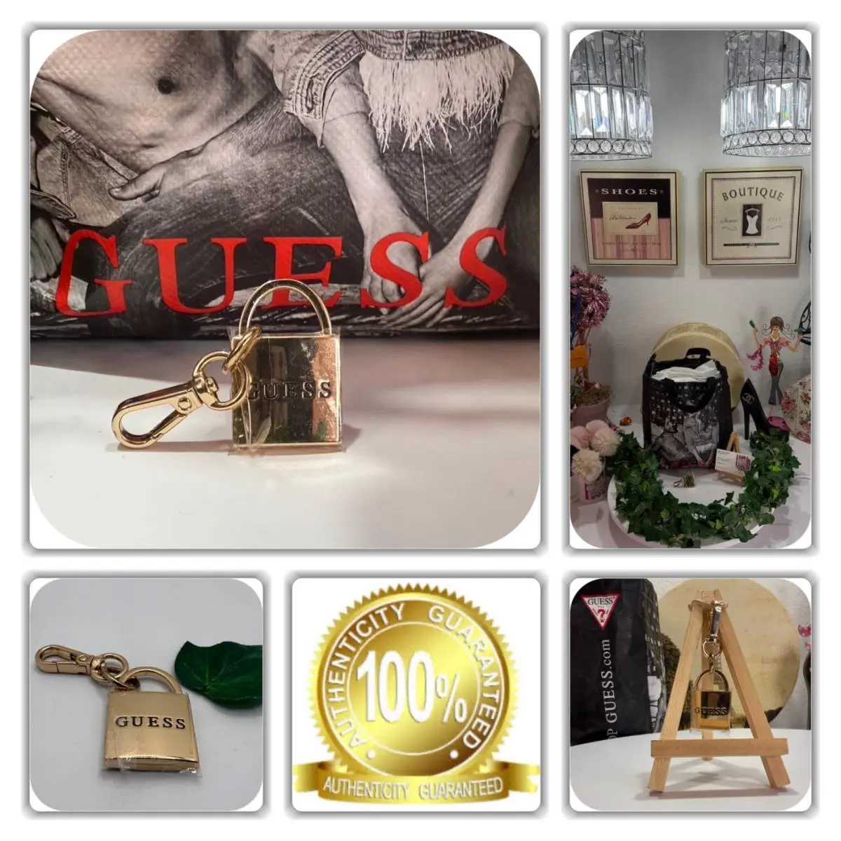 Alluring  Gold Lock Bag Charm by Guess