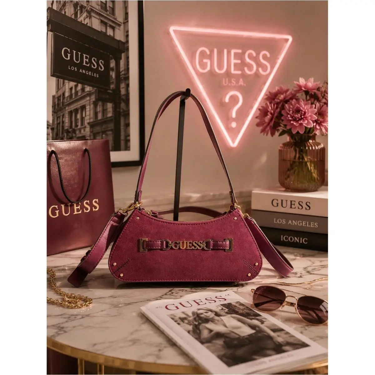 Womens Convertible Shoulder Crossbody Burgundy SD731618 by Guess