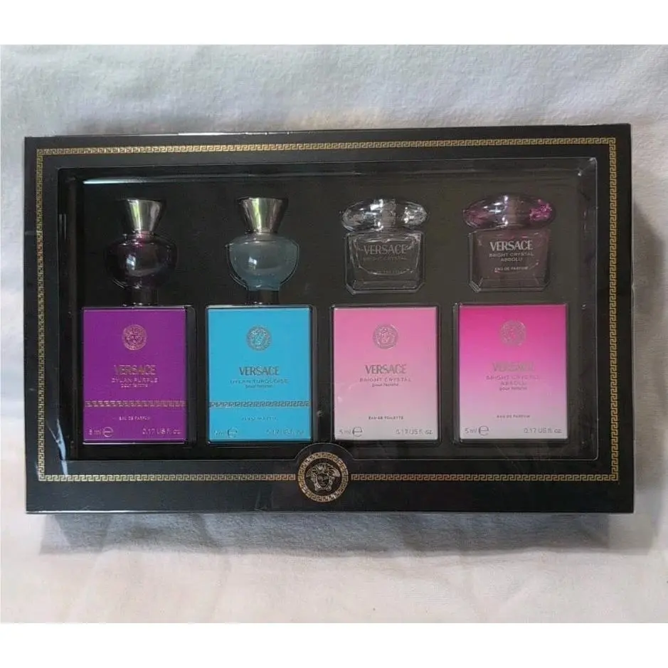 Versace Mini 4 Bottle Collection Set Dylan Bright Crystal Box Fragrance Set