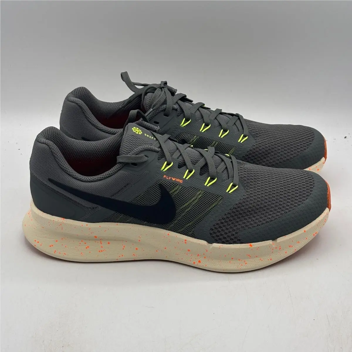 Nike Run Swift 3 Men 10 Grey Black Orange Flywire Running Shoes HV5226-068