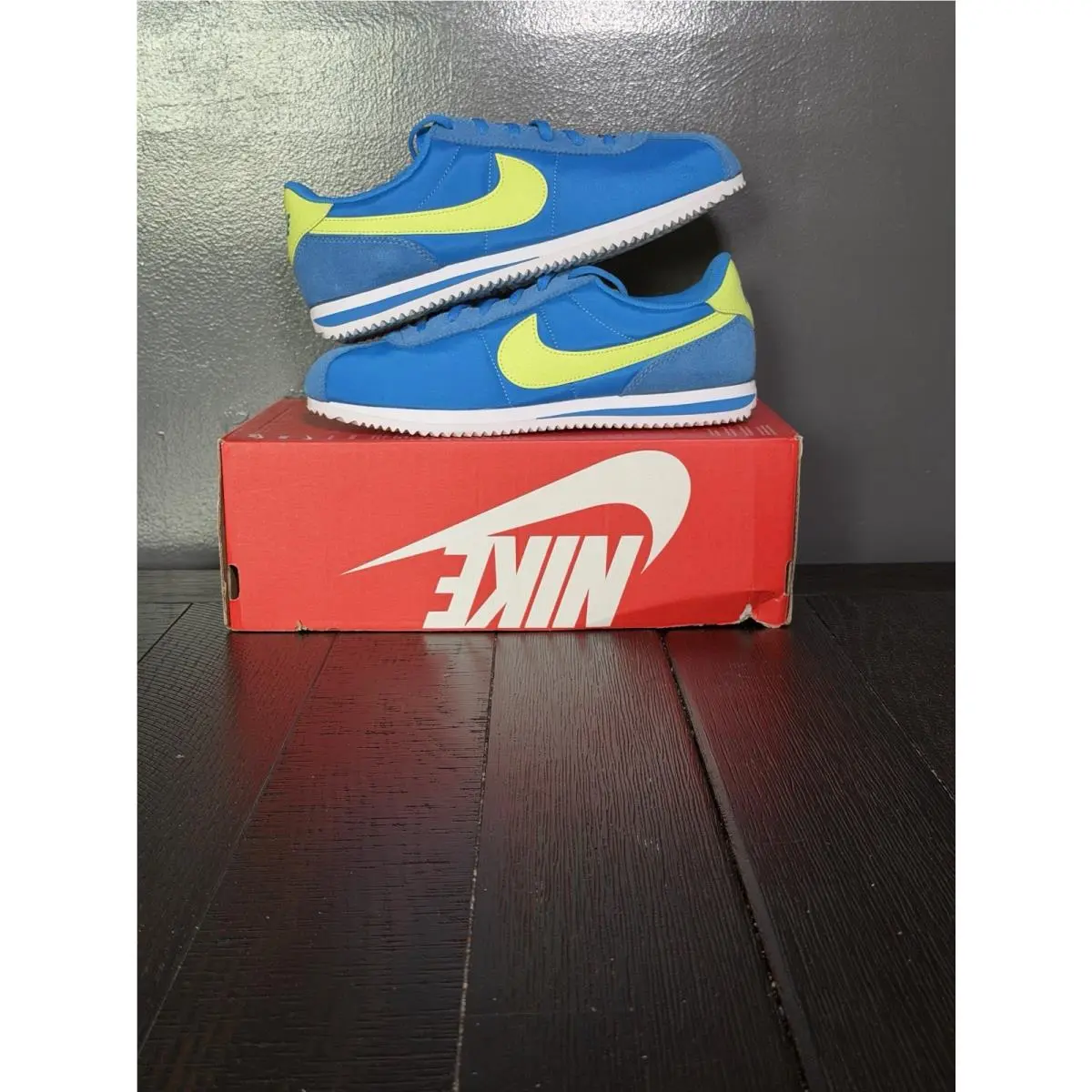 Cortez BG Photo Blue Light Lemon Twist Youth 7/ Women’s 8.5 IB7748-406 by Nike