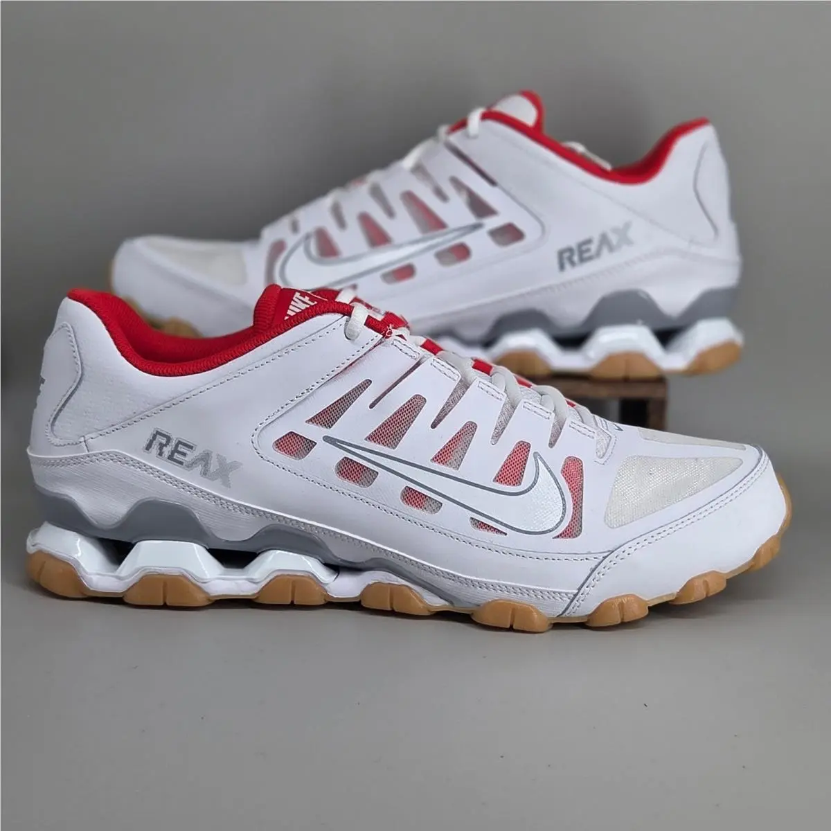 Reax 8 TR Mesh Mens 14 White Wolf Grey Red Gum Sole Athletic Training Shoes by Nike