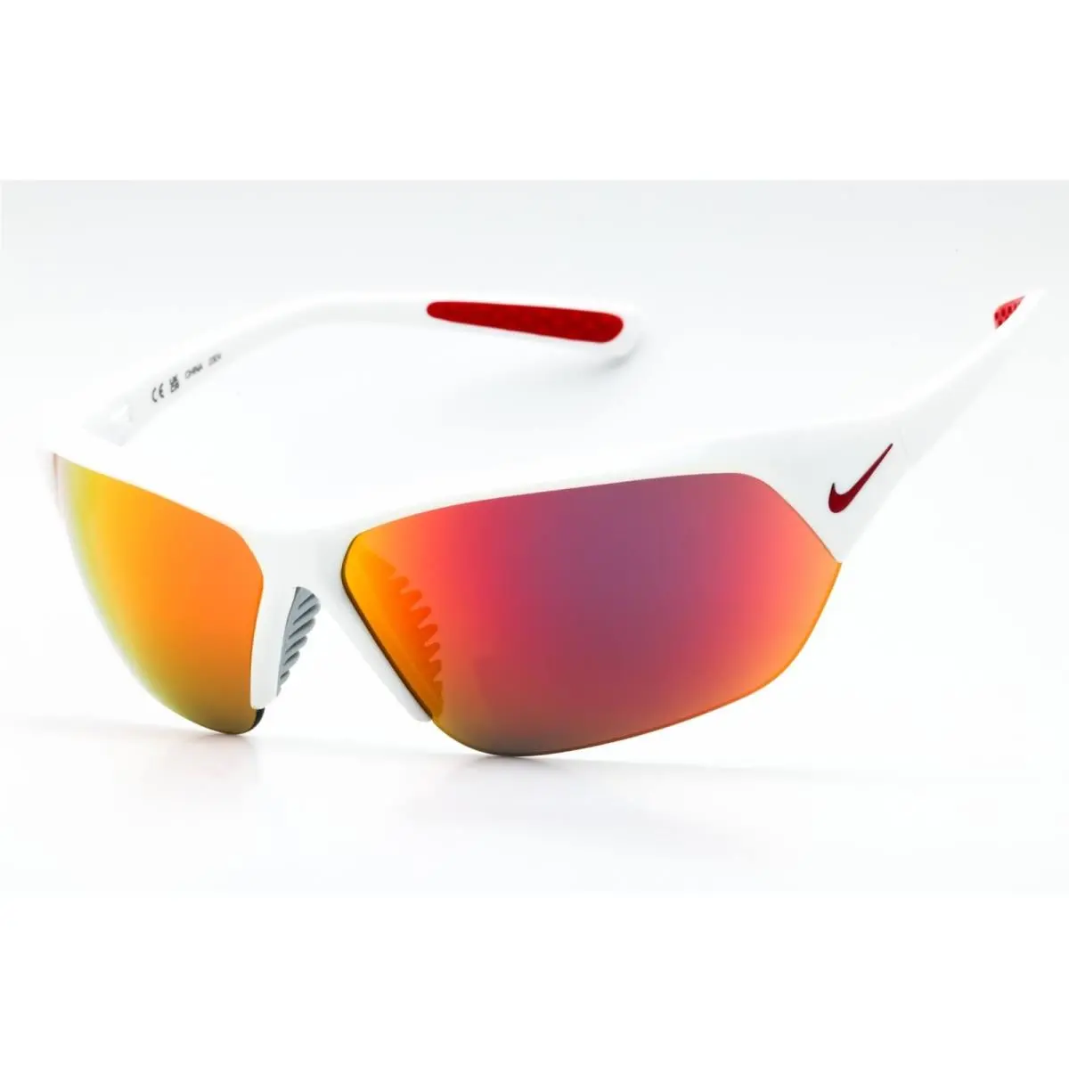 Nike Men`s Sunglasses White Sport Wraparound Half Rim Nike Skylon Ace FQ4683 106 - Frame: White, Lens: Grey Red Mirror