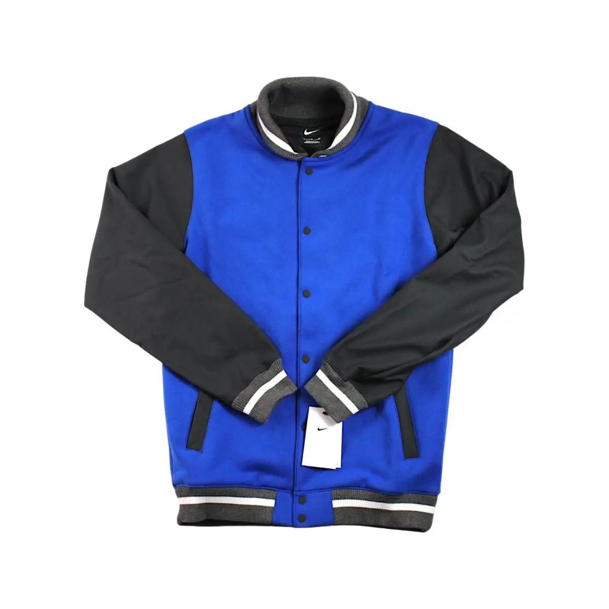 Nike Jacket Mens S Blue Black Varsity Letterman Bomber Snap Football Swoosh