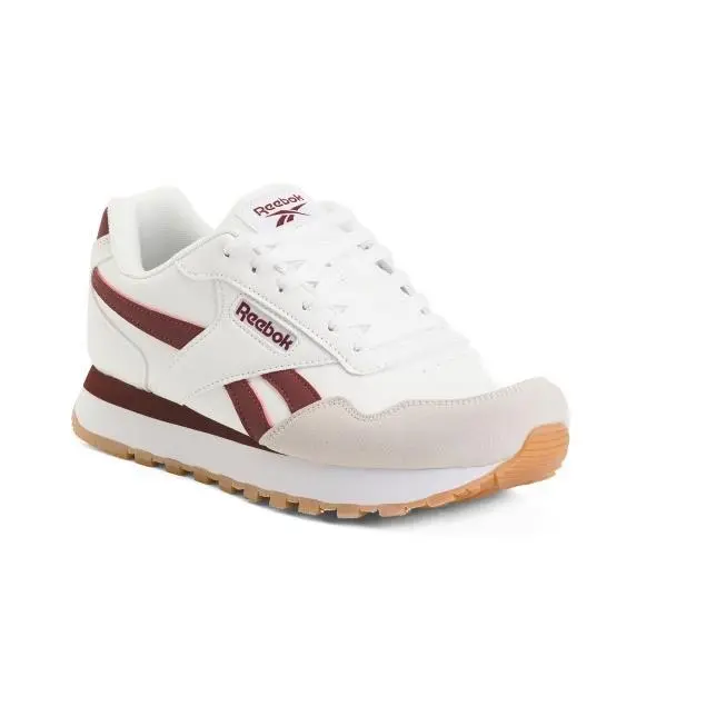 Reebok Men`s Size 10.5M Harman Double Sneakers Suede Leather White Grey Burgundy
