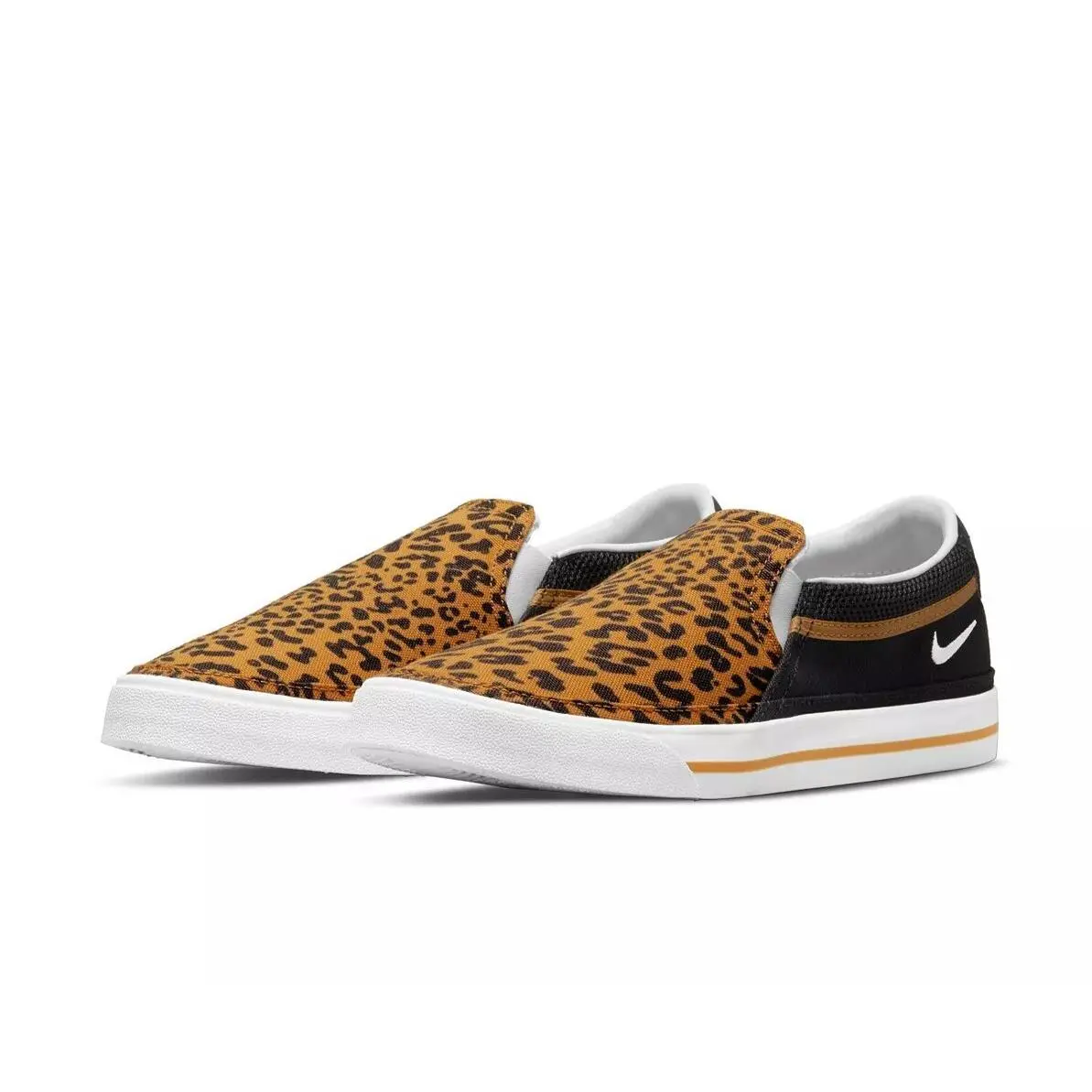 Nike Women`s Size 6 Court Legacy Leopard Canvas Slip-on Sneakers Brown